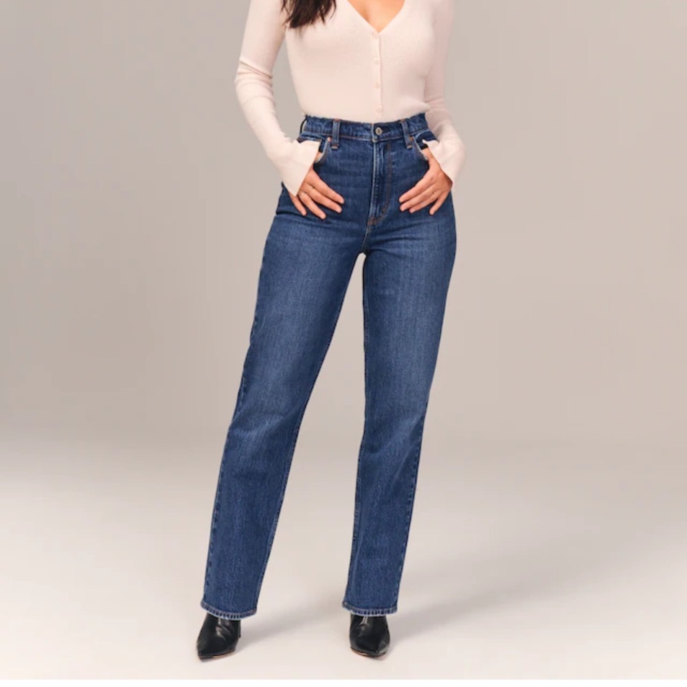 Abercrombie ultra high rise 90s straight jeans medium dark wash